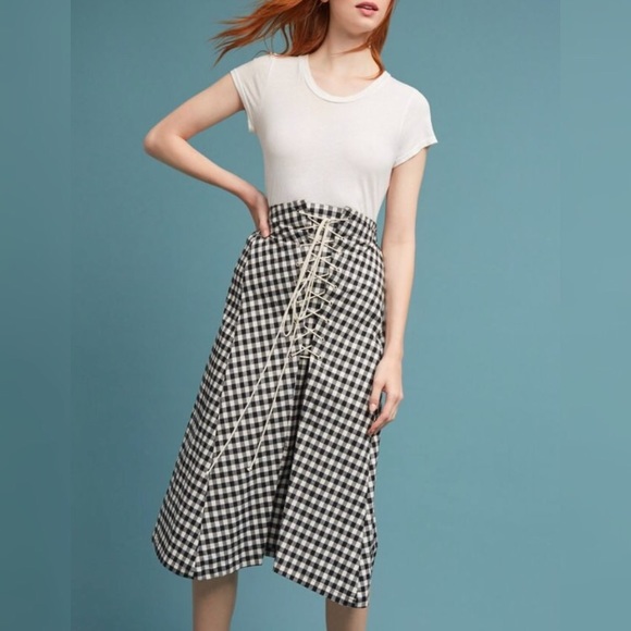 NWT Gingham Lace-up Skirt - Picture 3 of 6